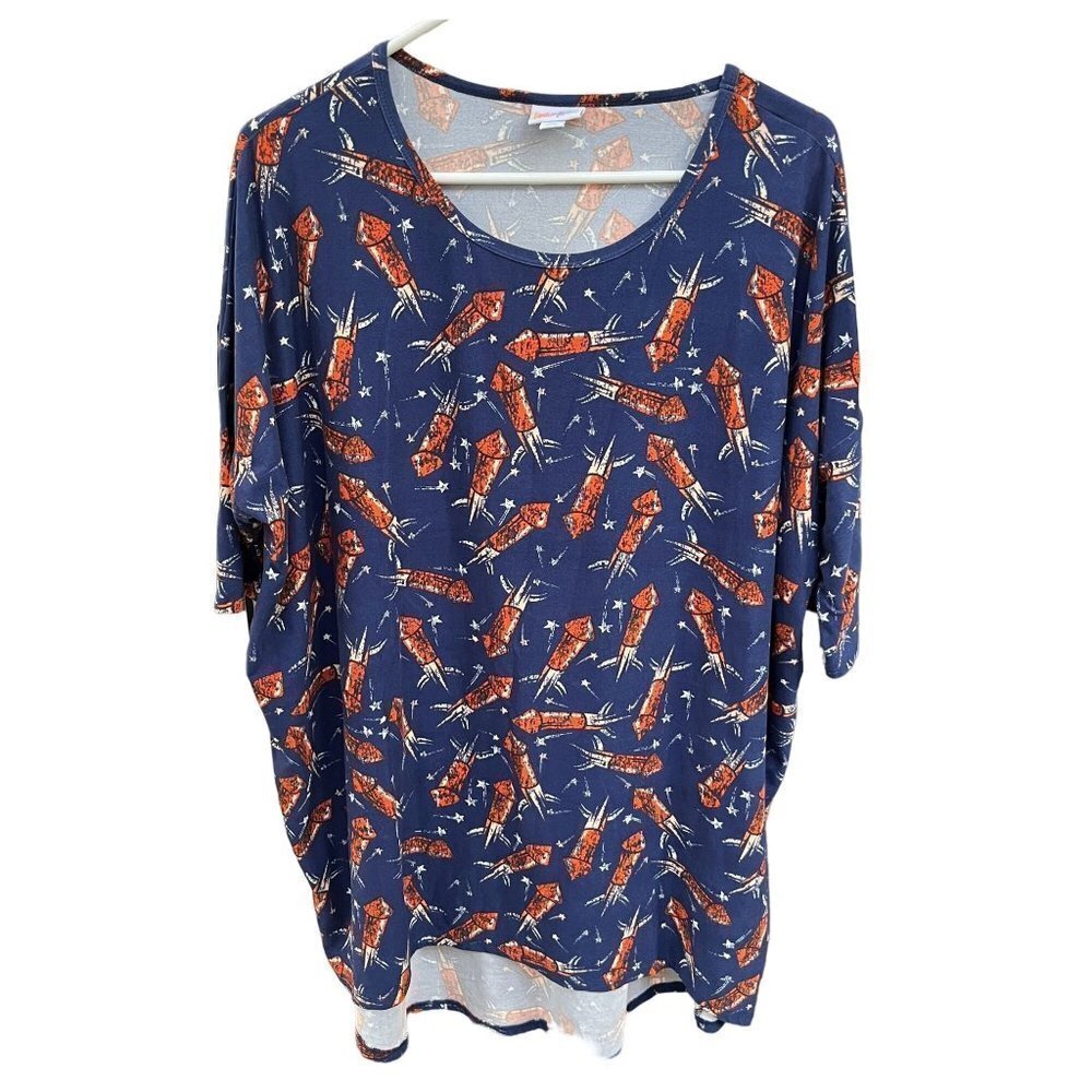 LuLaRoe Classic T Womens XL Short Sleeve Blue‎ Red Rocket Floral Shirt Top
